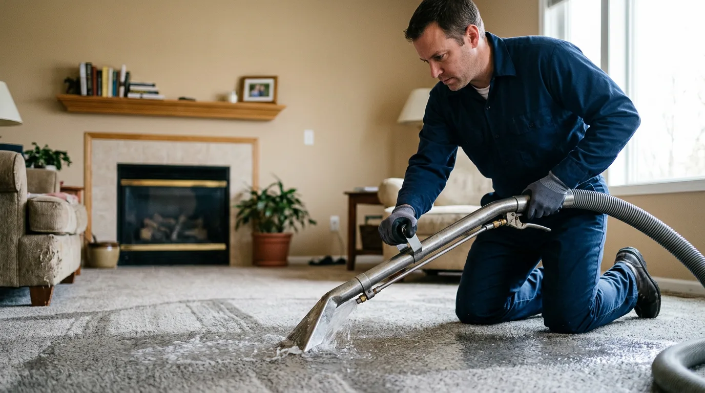 Water damage restoration technician working near Harper, KS